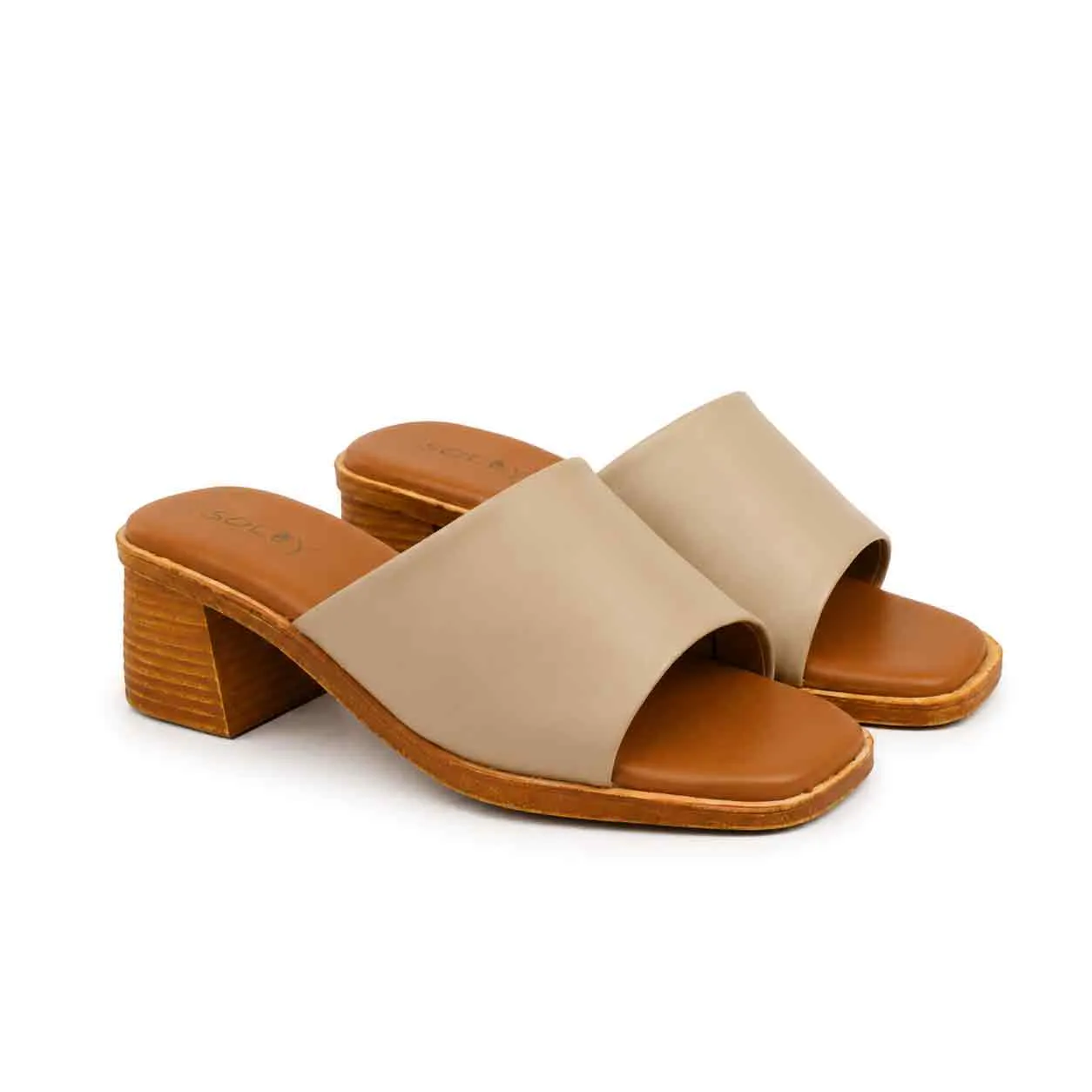 Sandale a demi talon pour femme 500-25 beige miniature